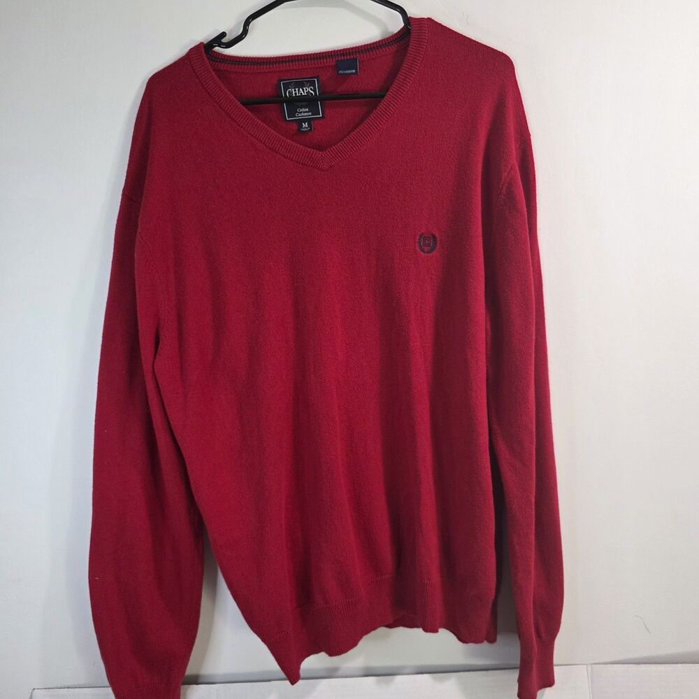 Men’s Chaps red V-neck pull over sweater size M Cashmere blend
